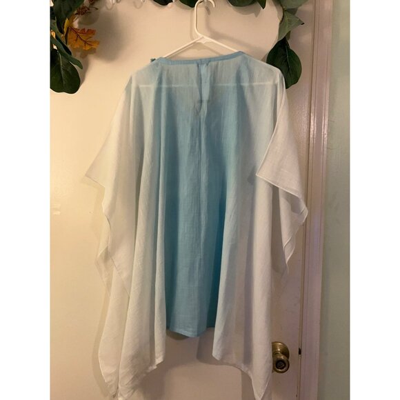 J. Jill Poncho Sm - Lg Ombre Coastal Blue Cover Up NWT Oversized Asymmetrical Be - Picture 2 of 8